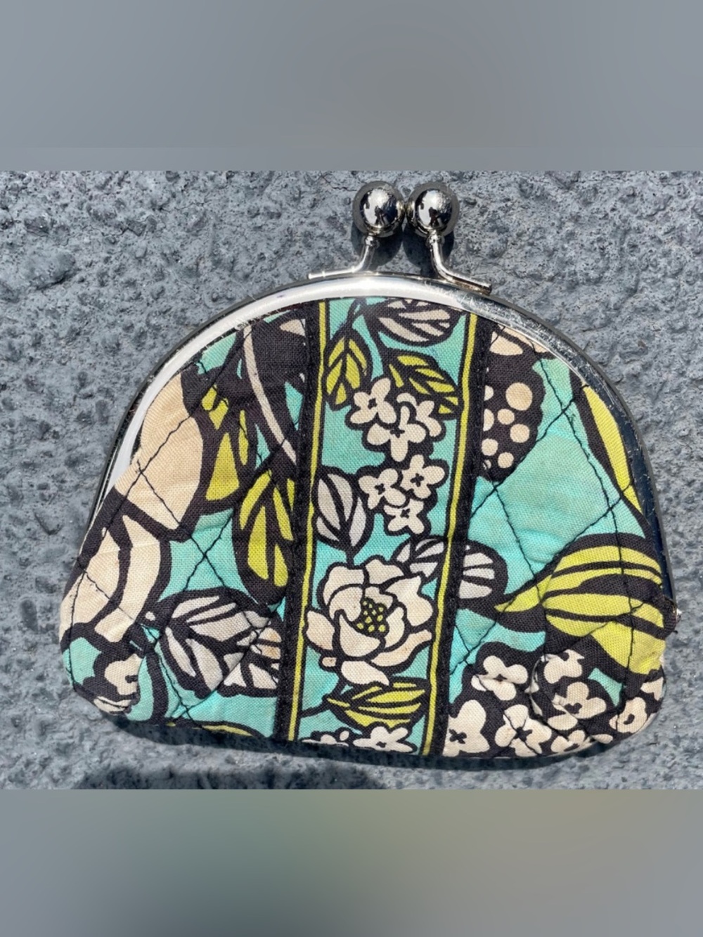 Vera Bradley Floral Mini Bag - Black, Green, Cream change purse